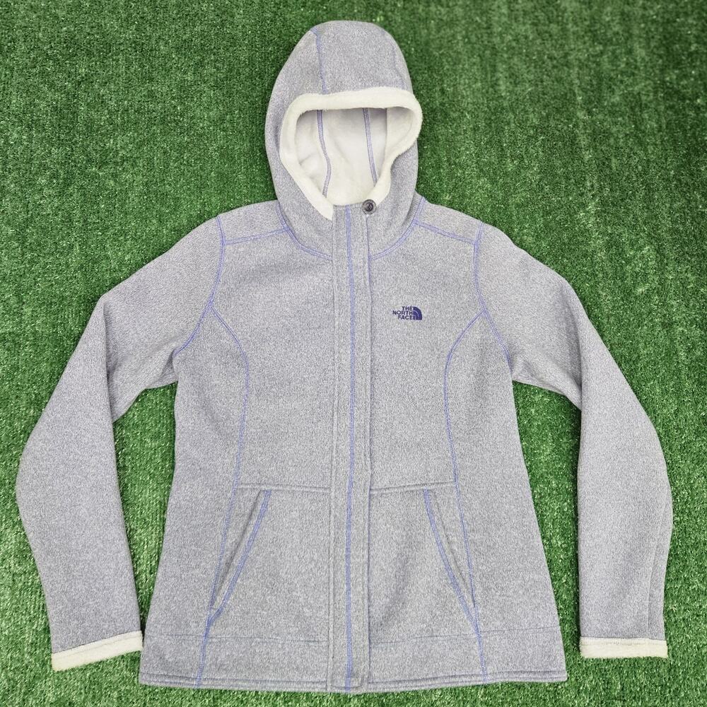 North Face Full Zip Hooded Jacket Purple Womens M Sweater Knit Hoodie
